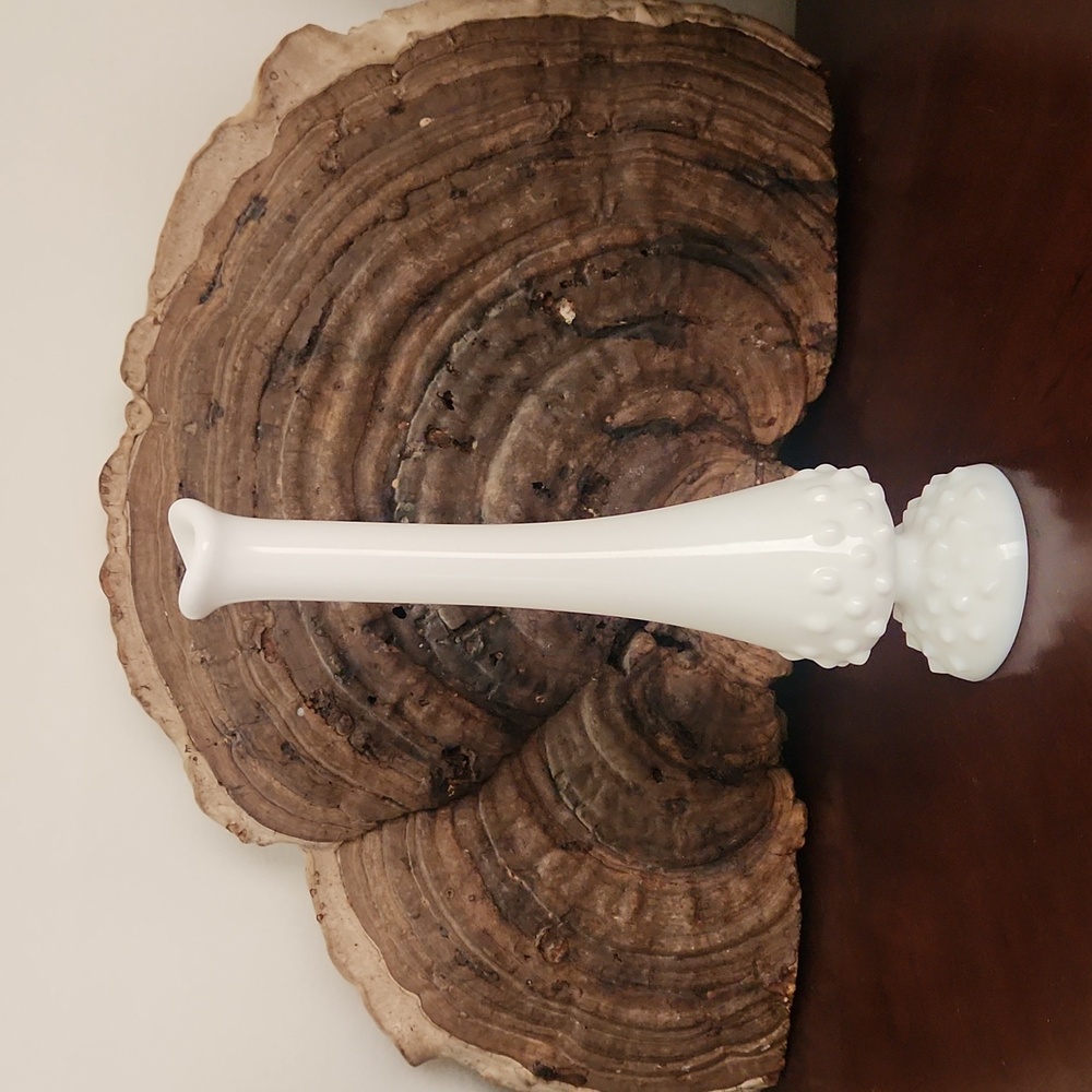 Vintage Fenton Hobnail Milkglass Footed Swing Bud Pedestal Vase 9"